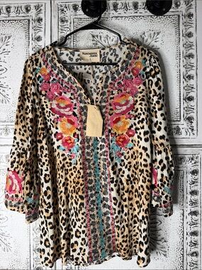 Savanna Jane Leopard Print Tunic with Pink, Orange & Turquoise Embroidery